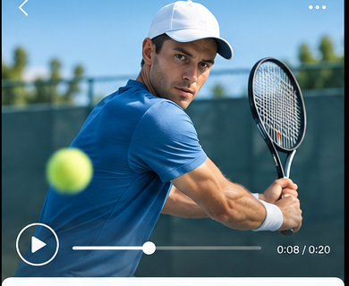 Concept artwork for Tennis Coach, showing a player and tennis analysis video